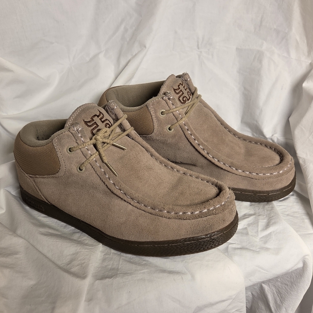 iPath Cats Skate Shoe Suede Lace Up Padded Tan Beige Men's Size 12 Slip On